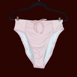 Old Navy Womens Pink High Waisted High Cut Ribbed Swimsuit Bikini Bottoms M NWT